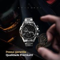 Relogio Aço Inox Prata Prova Dagua + Corrente Cruz + Caixa Casual Presente Grande Original Social - 2