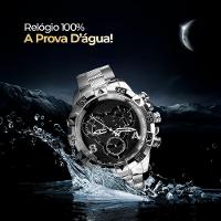 Relogio Aço Inox Prata Prova Dagua + Corrente Cruz + Caixa Casual Presente Grande Original Social - 3