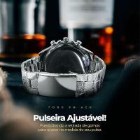Relogio Aço Inox Prata Prova Dagua + Corrente Cruz + Caixa Casual Presente Grande Original Social