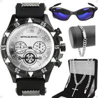 Relogio Aço Inox Masculino + Pulseira + Oculos Sol + Cordão Qualidade Premium Social Silicone Casual - 1