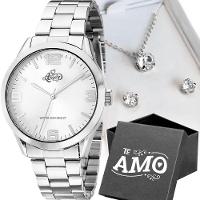 Relogio Feminino Aço Inox Prata + Colar + Pulseira + Caixa Strass Qualidade Premium Original Social - 1