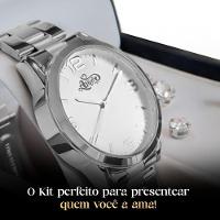 Relogio Feminino Aço Inox Prata + Colar + Pulseira + Caixa Strass Qualidade Premium Original Social - 2