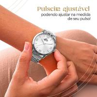 Relogio Feminino Aço Inox Prata + Colar + Pulseira + Caixa Strass Qualidade Premium Original Social - 5