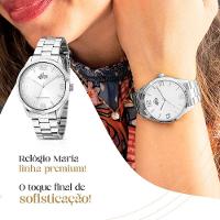 Relogio Feminino Aço Inox Prata + Colar + Pulseira + Caixa Strass Qualidade Premium Original Social - 7
