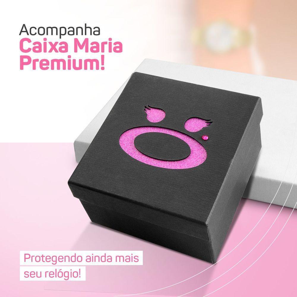 Relogio Feminino Dourado Aço + Pulseira + Caixa Casual Redondo Personalizavel Moda Presente Social - 5