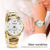 Relogio Feminino Dourado Aço + Pulseira + Caixa Casual Redondo Personalizavel Moda Presente Social - 3