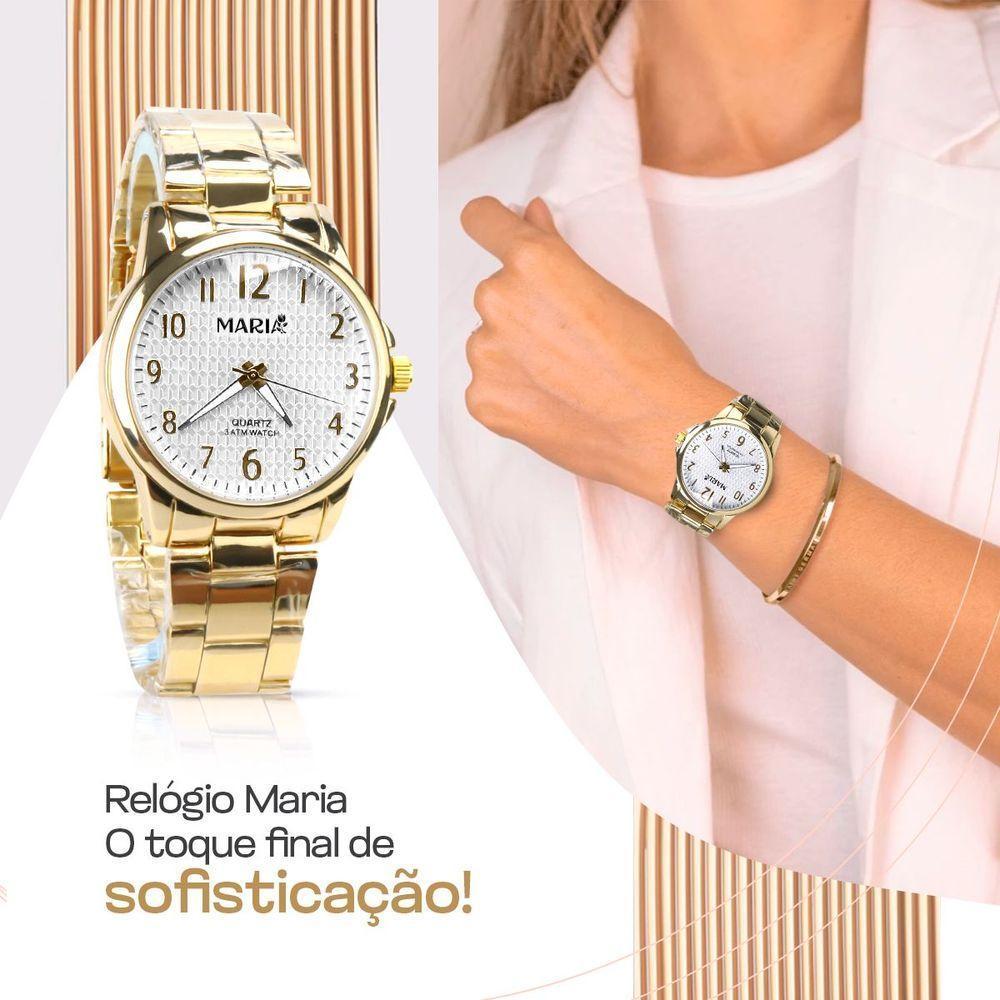 Relogio Feminino Dourado Aço Inox + Pulseira + Colar + Caixa Qualidade Premium Presente Moda Casual - 4