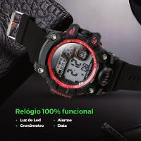 Relogio Silicone Infantil Digital Criança Menino + Caixa Vermelho Silicone Ajustavel Data Preto - 3