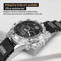 Relogio Masculino Aço Inox + Cordão Prata Grumet + Pulseira Casual Black Piano Qualidade Premium - 2