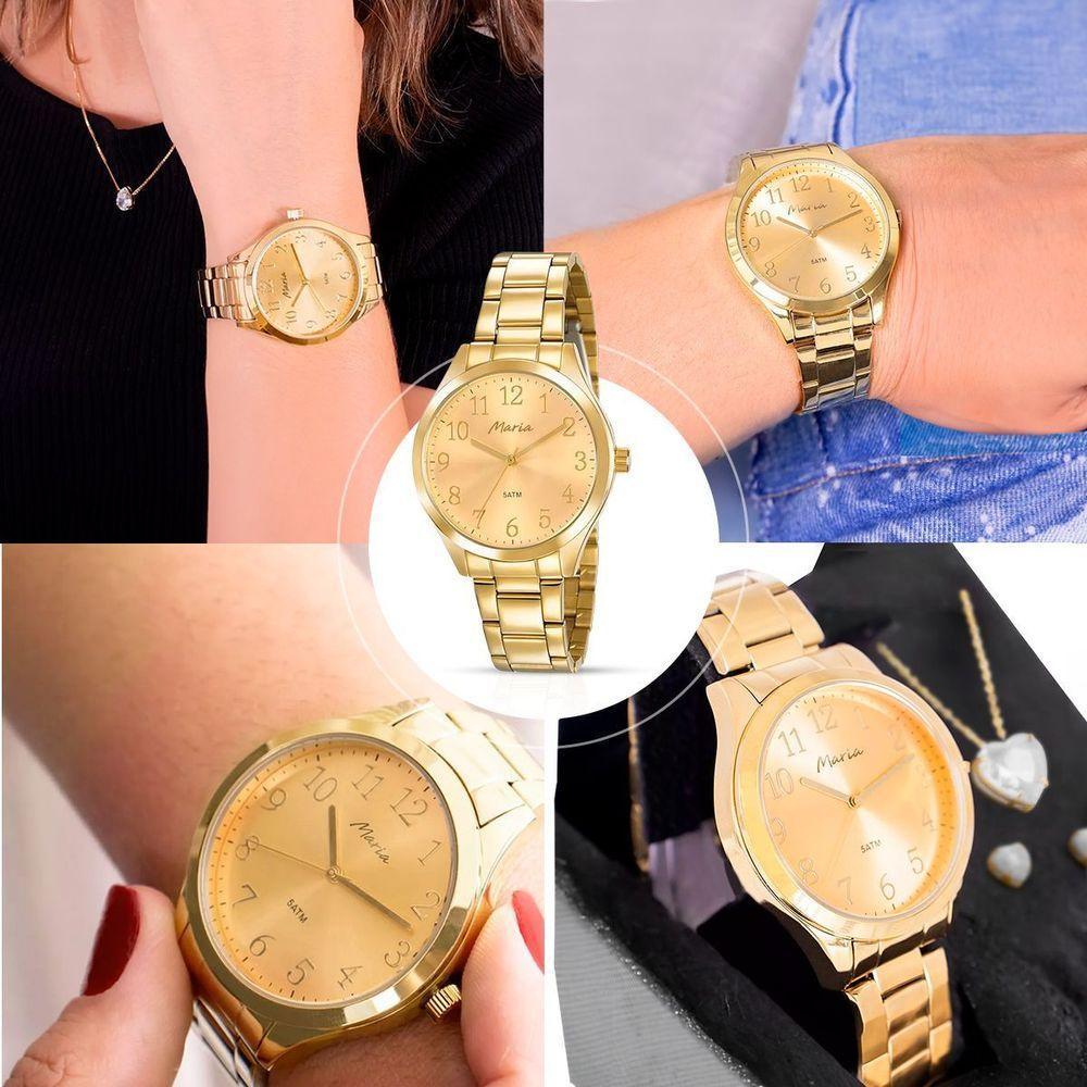 Relogio Feminino Banhado + Oculos Proteção Uv Sol + Caixa Qualidade Premium Presente Moda Casual - 6