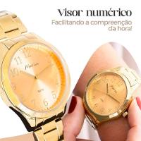 Relogio Feminino Banhado + Oculos Proteção Uv Sol + Caixa Qualidade Premium Presente Moda Casual - 2