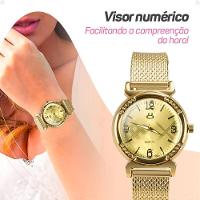 Relogio Feminino Aço Dourado + Colar Coração Amor + Caixa Inoxidável Presente Social Moda Casual - 6