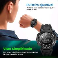 Relogio Digital Infantil Preto Silicone + Caixa + Oculos Sol Menino Data Cronometro Proteção Uv - 5