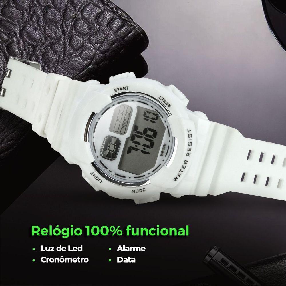 Relogio Menino Branco Infantil Digital + Oculos Sol + Caixa Data Presente Qualidade Premium Criança - 3
