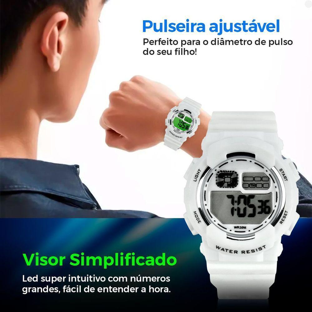 Relogio Menino Branco Infantil Digital + Oculos Sol + Caixa Data Presente Qualidade Premium Criança - 5