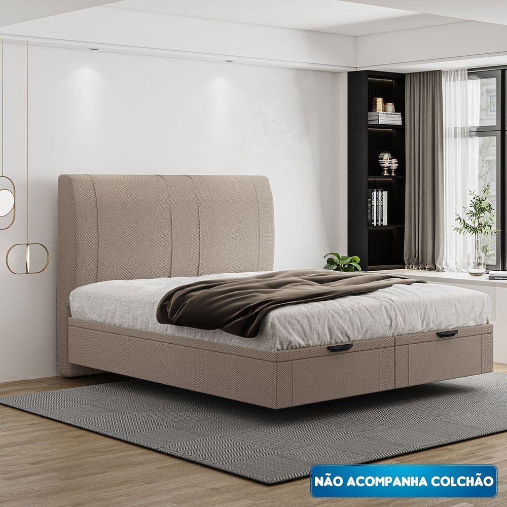 Cama Flutuante Baú Space King Linho - Skybox Cor Bege - 1