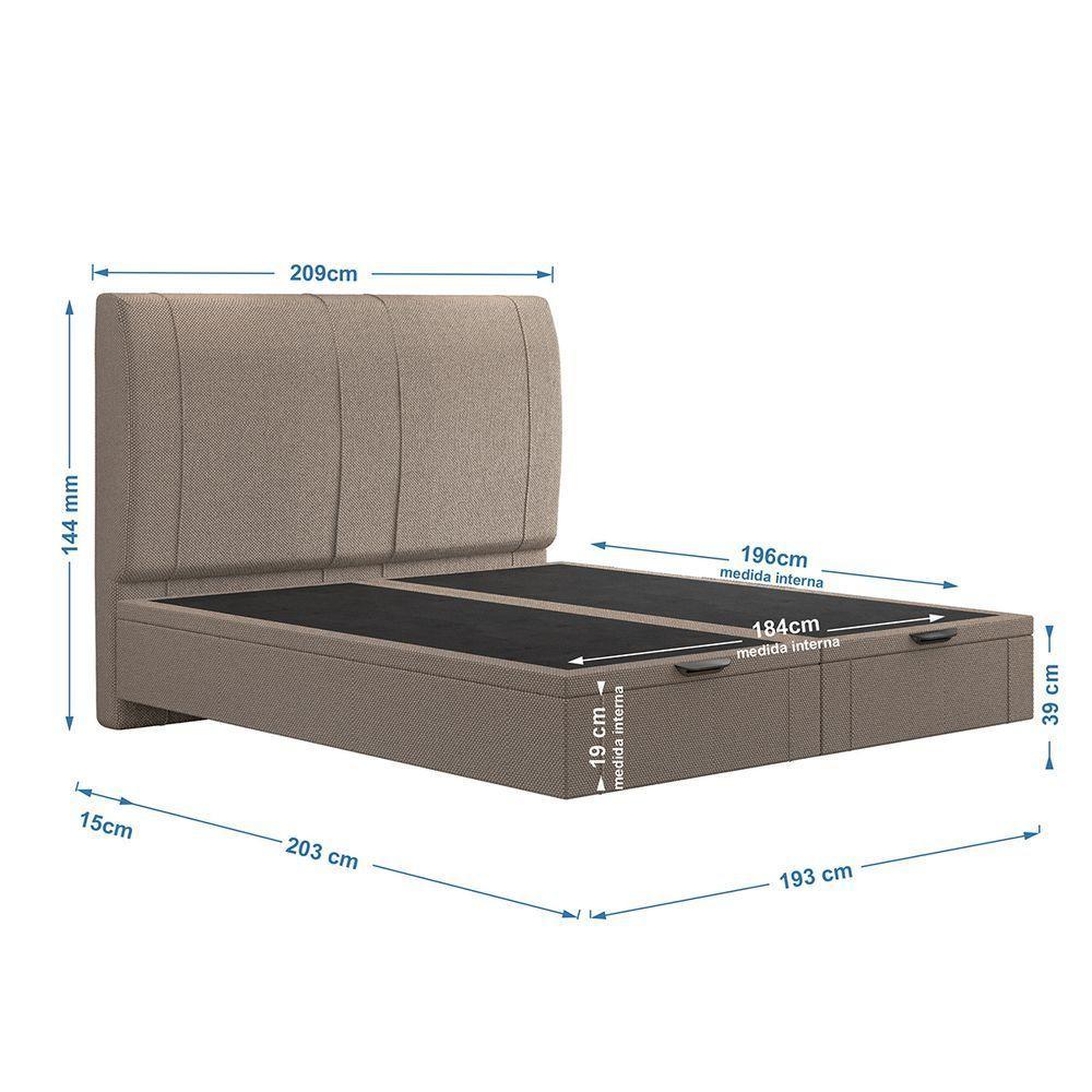 Cama Flutuante Baú Space King Linho - Skybox Cor Bege - 7