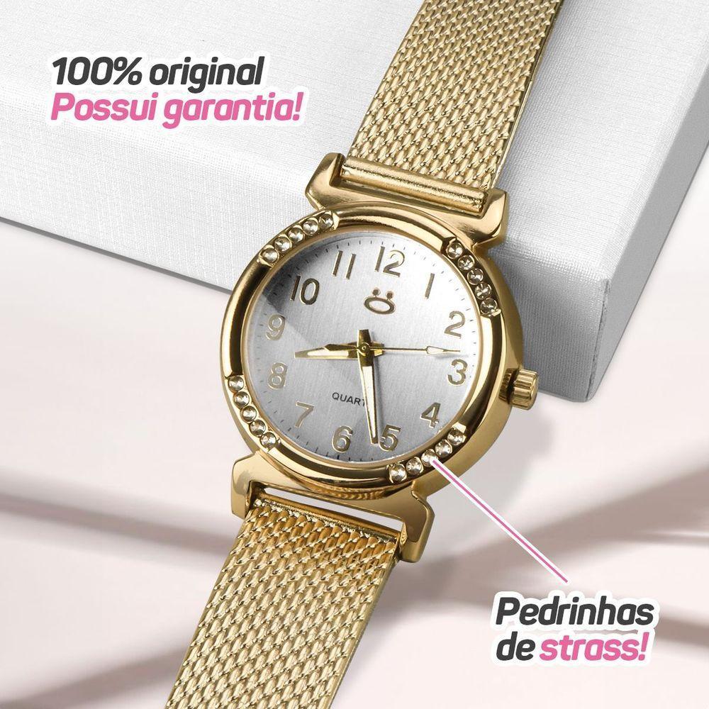 Relogio Feminino Silicone Dourado Banhado Inox Aço + Caixa Moda Presente Personalize Social Casual - 3