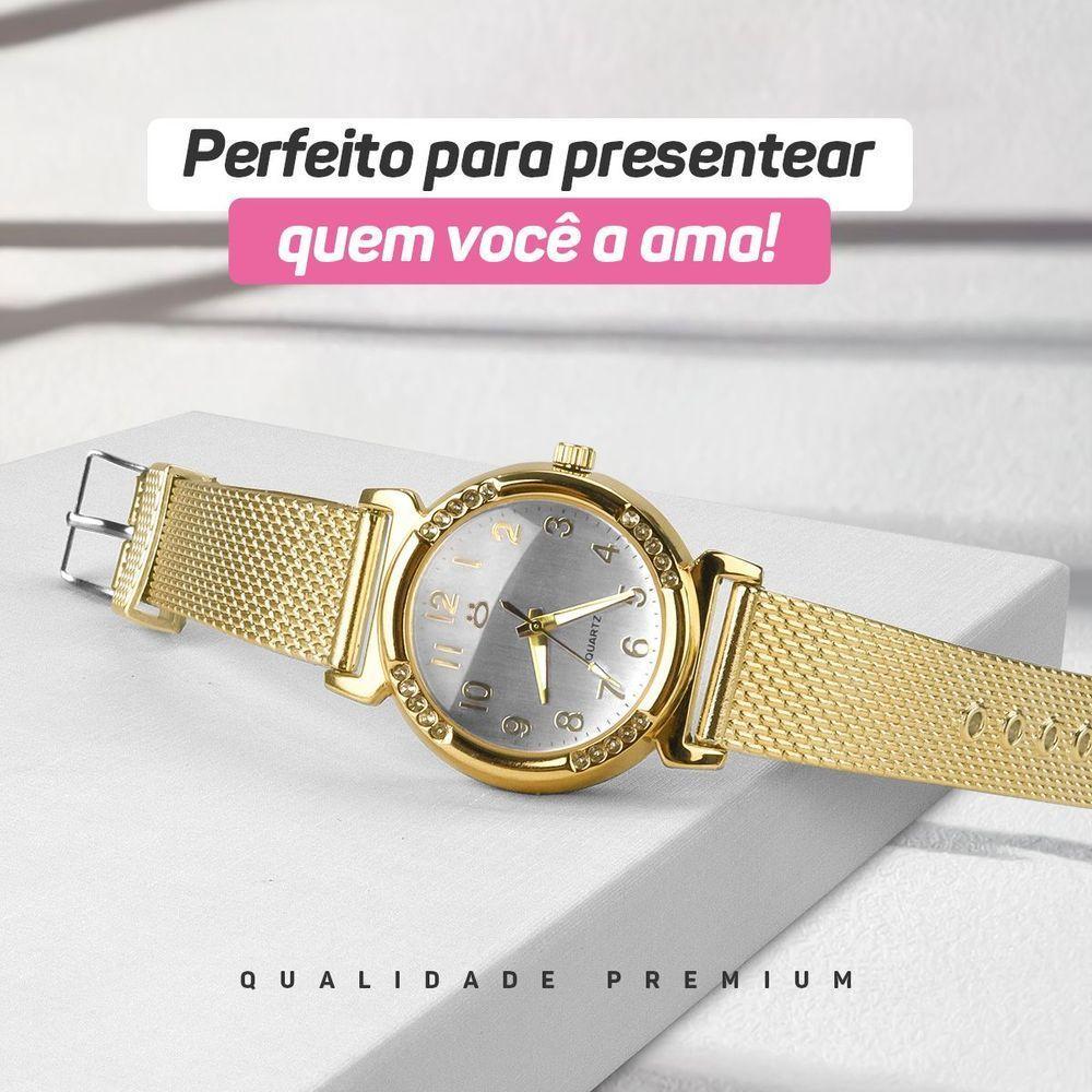 Relogio Feminino Silicone Dourado Banhado Inox Aço + Caixa Moda Presente Personalize Social Casual - 4