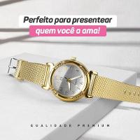 Relogio Feminino Silicone Dourado Banhado Inox Aço + Caixa Moda Presente Personalize Social Casual