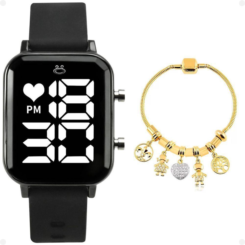 Relogio Feminino Aço Inox Digital Led + Caixa + Pulseira Silicone Moda Casual Preto Original - 5