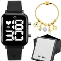 Relogio Feminino Aço Inox Digital Led + Caixa + Pulseira Silicone Moda Casual Preto Original - 1