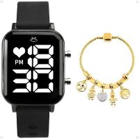 Relogio Feminino Aço Inox Digital Led + Caixa + Pulseira Silicone Moda Casual Preto Original - 5
