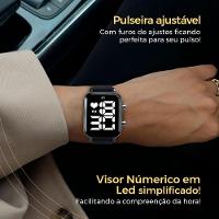 Relogio Feminino Aço Inox Digital Led + Caixa + Pulseira Silicone Moda Casual Preto Original - 7