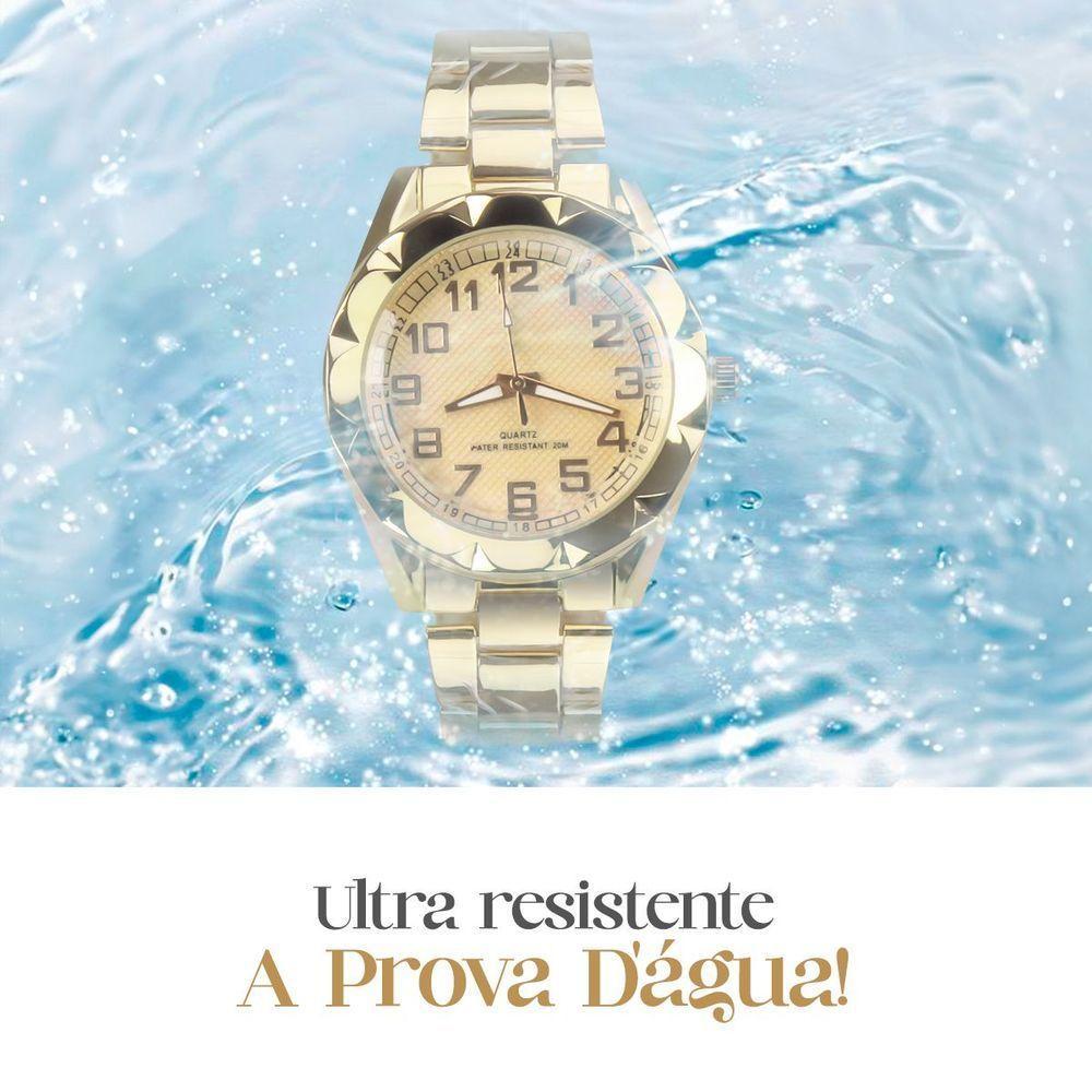 Relogio Feminino Prova Dagua Aço + Pulseira + Dourado Caixa Presente Casual Qualidade Premium Social - 4