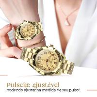 Relogio Feminino Prova Dagua Aço + Pulseira + Dourado Caixa Presente Casual Qualidade Premium Social - 2