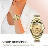 Relogio Feminino Prova Dagua Aço + Pulseira + Dourado Caixa Presente Casual Qualidade Premium Social - 6