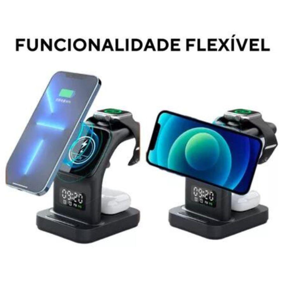 Base Carregador Sem Fio 5 Em 1 Indução Relógio - 2