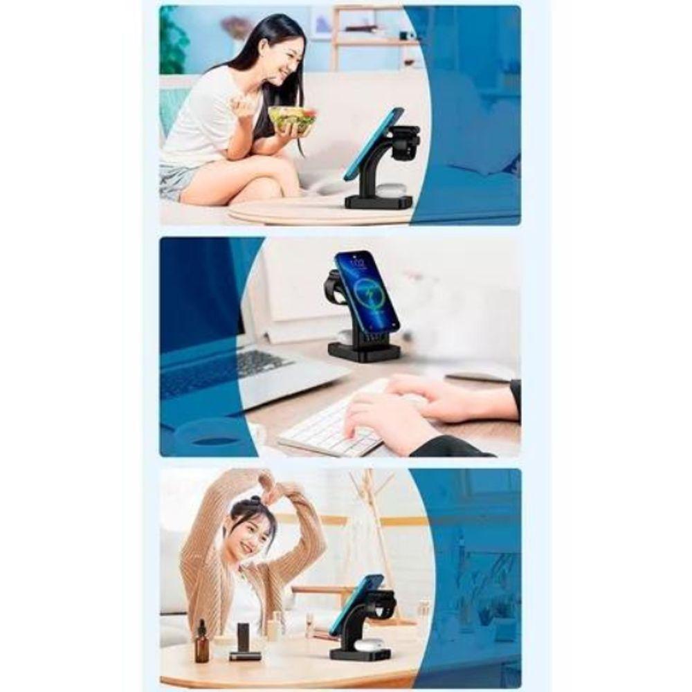 Base Carregador Sem Fio 5 Em 1 Indução Relógio - 6