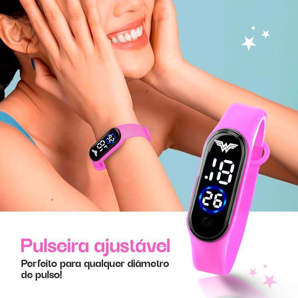 Relogio Heroi Prova Infantil Dagua Digital Mulher Maravilha Criança Presente Heroi Silicone Pink - 5