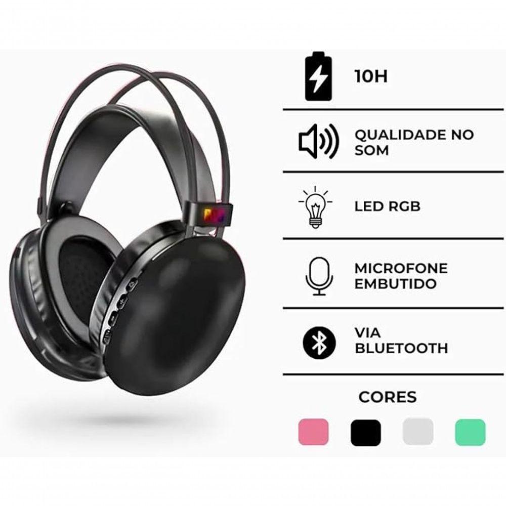 Fone De Ouvido Sem Fio Bluetooth V5.3 Com Led Preto - 5