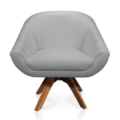 Poltrona Giratória Giovana Corino Cinza Base Madeira Mm30