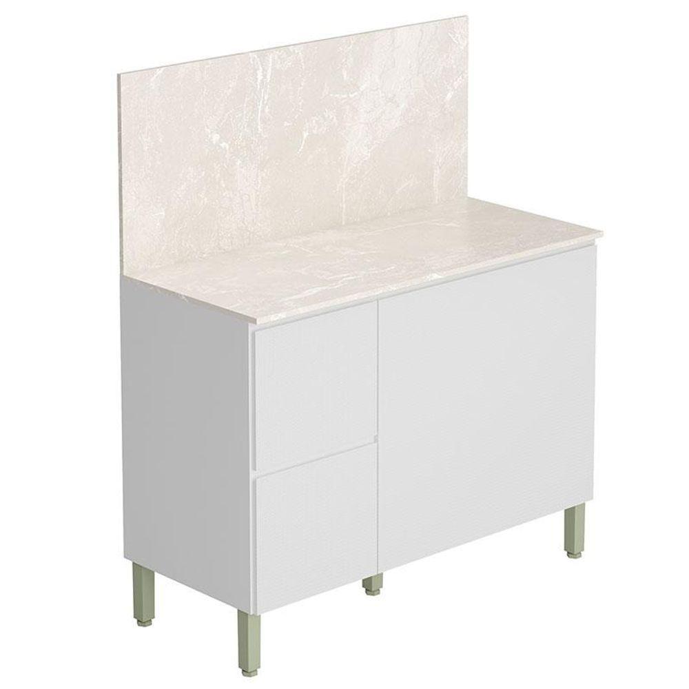 Balcão Para Cozinha Ambiente Art Branco ártico Com Tampo Painel 120cm Travertino - Kits Paraná - 1