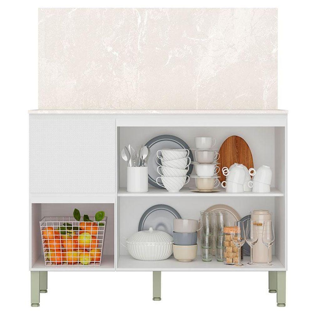 Balcão Para Cozinha Ambiente Art Branco ártico Com Tampo Painel 120cm Travertino - Kits Paraná - 3