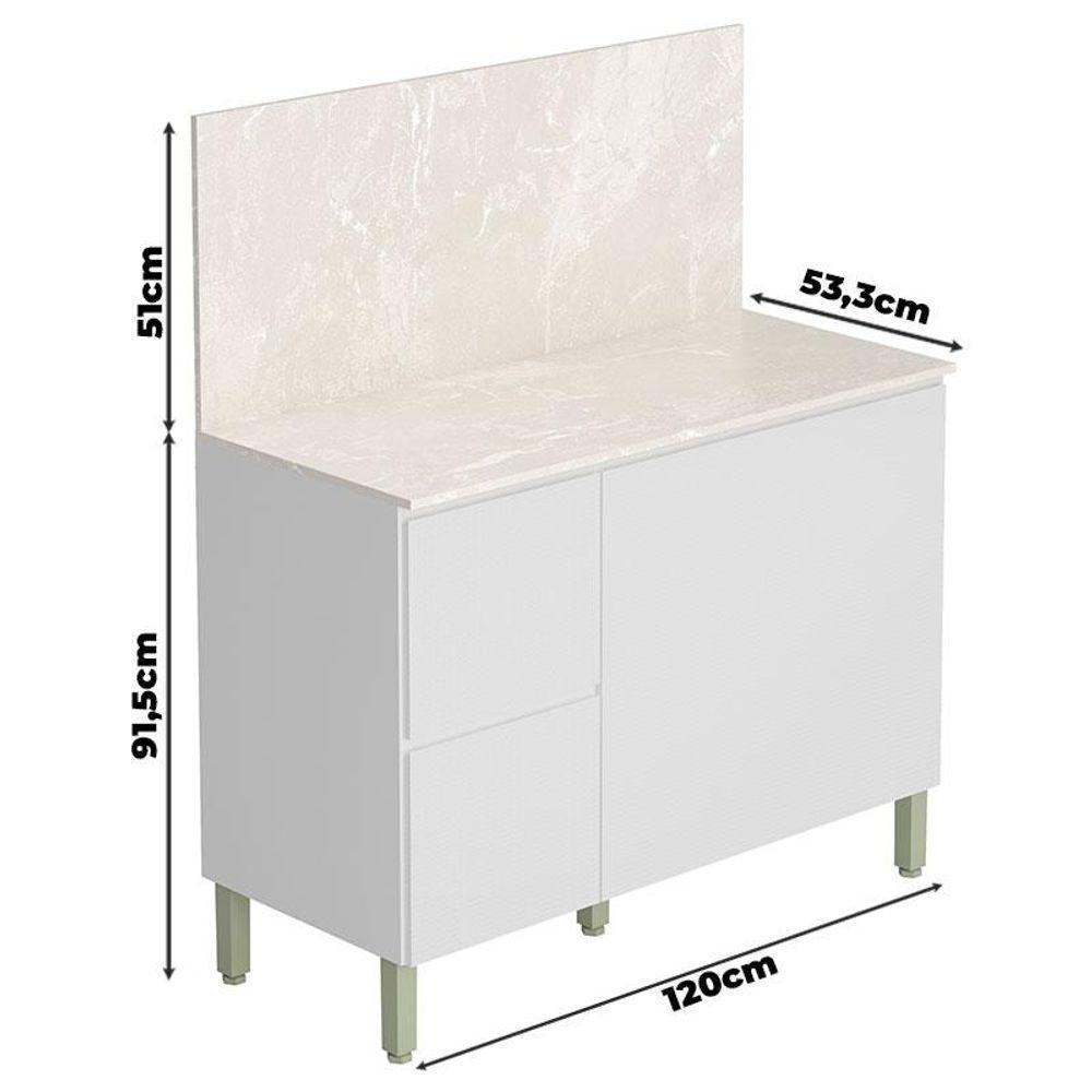 Balcão Para Cozinha Ambiente Art Branco ártico Com Tampo Painel 120cm Travertino - Kits Paraná - 4