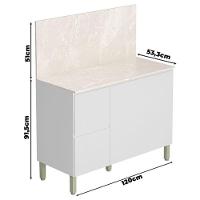 Balcão Para Cozinha Ambiente Art Branco ártico Com Tampo Painel 120cm Travertino - Kits Paraná