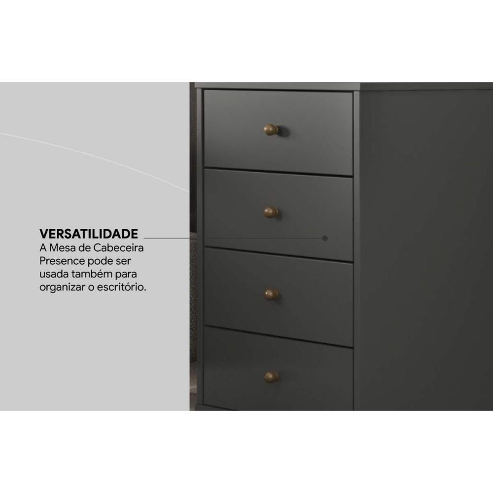Mesa Cabeceira Presence Com 4 Gavetas Amendola Touch Grafito Demóbile - 8