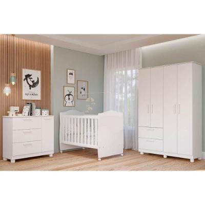 Quarto Infantil Completo Jujuba 4 Portas 5 Gavetas MDF 130cm Branco Permóbili Baby