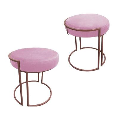 Kit 02 Puffs Love Suede Base Cobre Rosa Bebê
