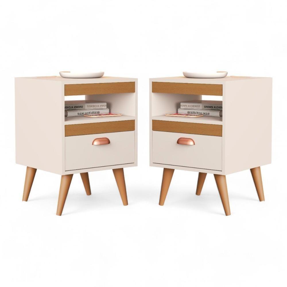 Kit 02 Mesas De Cabeceira Flex Sal Off White E Ypê Sal - 5