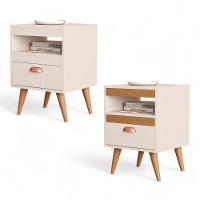 Kit 02 Mesas De Cabeceira Flex Sal Off White E Ypê Sal