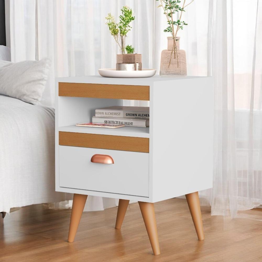 Kit 02 Mesas De Cabeceira Flex Sal Branco E Ypê Sal - 1