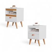 Kit 02 Mesas De Cabeceira Flex Sal Branco E Ypê Sal