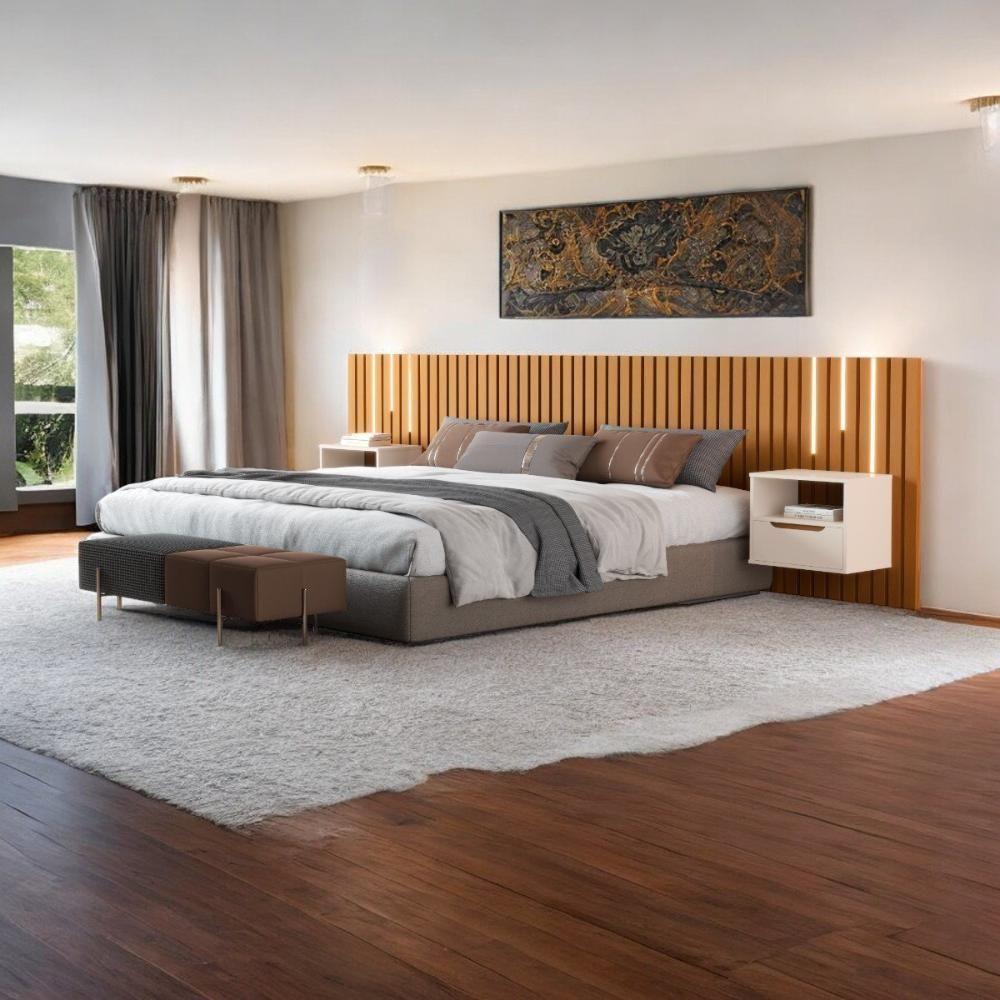 Cabeceira King Maracá Com 2 Mesas De Cabeceira E Leds Jb - 1