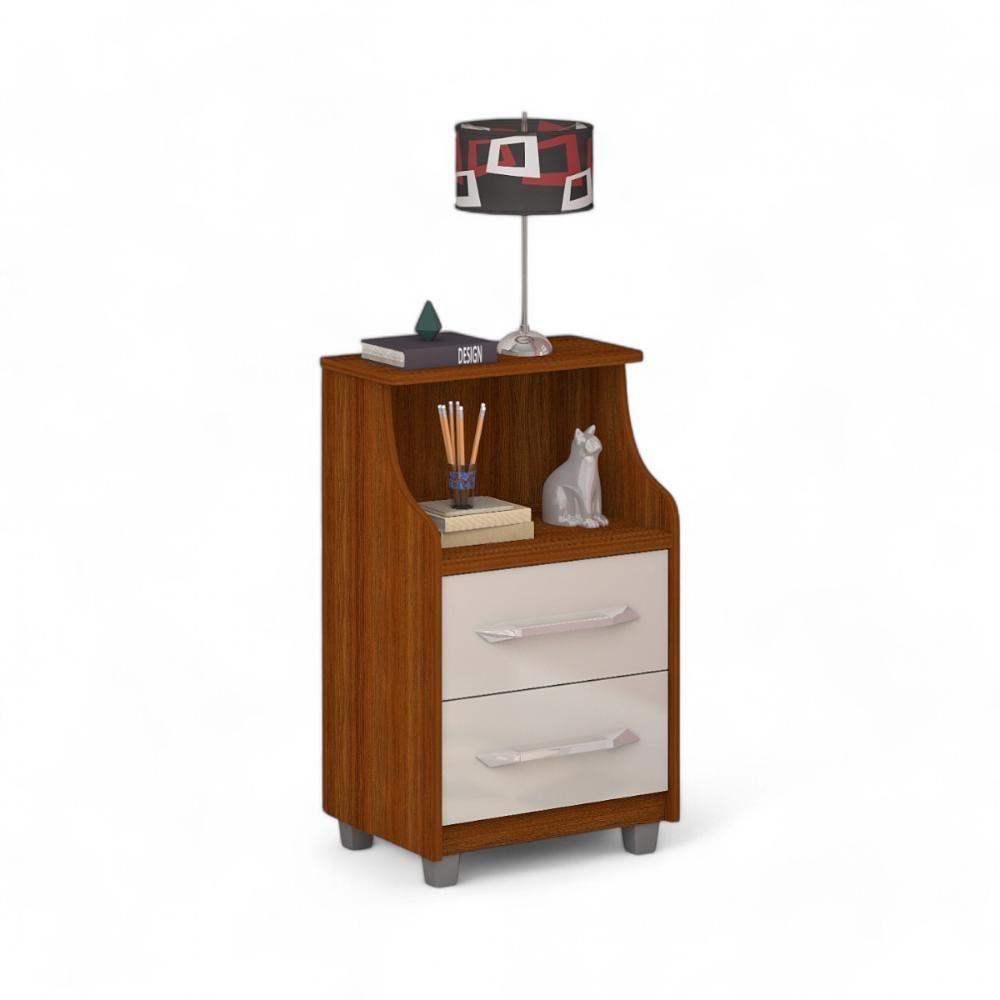 Mesa De Cabeceira Com 02 Gavetas Quebéc Cinamomo E Off - 3