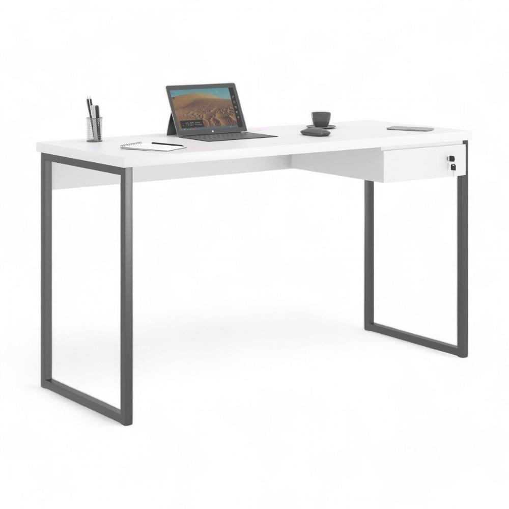 Mesa Home Office Escrivaninha Shine 1,36 Branco Com Gaveteiro - 3
